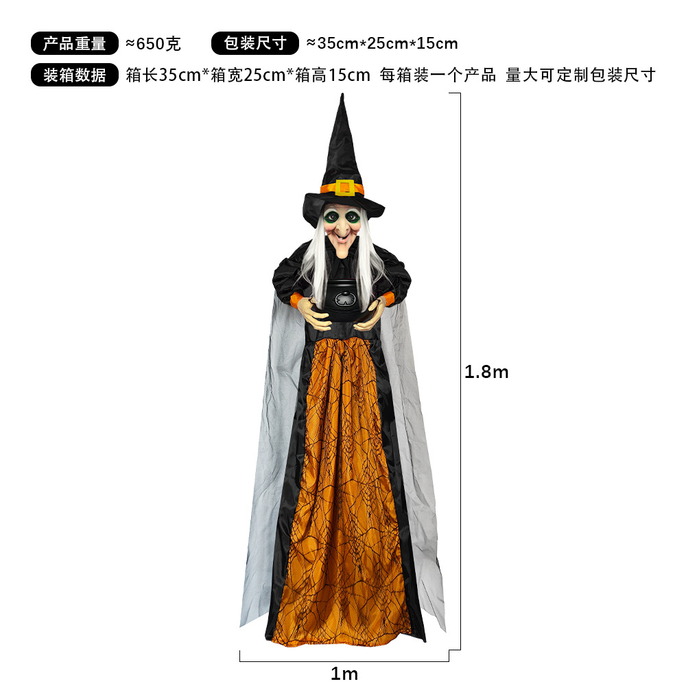 Bruja Colgante Animada de Terror de Tela No Tejida, con Control por Voz y Luz, para Halloween y Casas Embrujadas