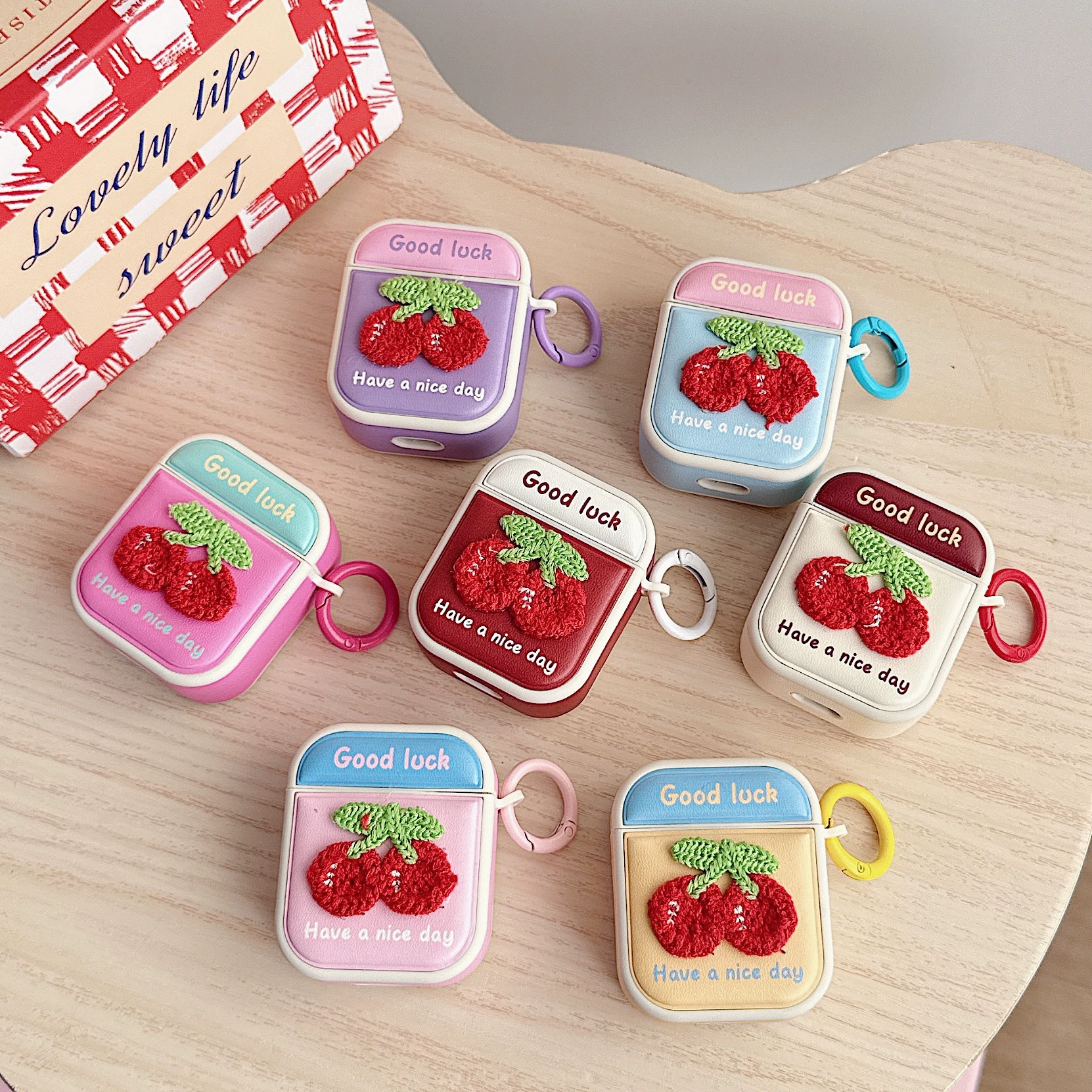 Knit cherry cherry suitable for Apple AirPods4 headset shell PRO second -generation iPod wireless Bluetooth all -inclusive soft shell
