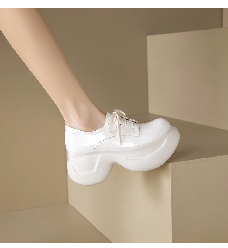 Giày loafer nữ đế xuồng platform cao 8 cm, dây buộc, da thật mùa thu 2025 — màu đen, màu trắng ngà chi tiết 15