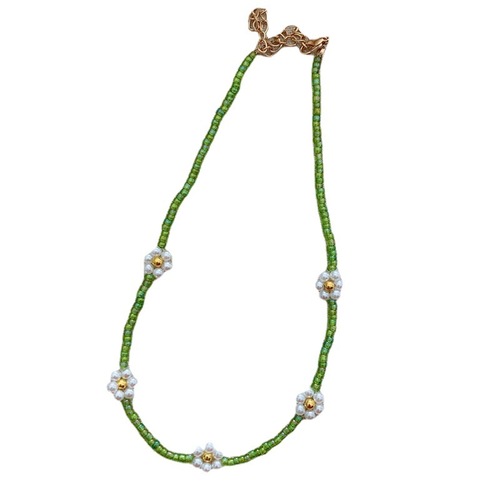 Korean retro colorful beaded necklace Korean style girl pearl flower necklace ins style zou chrysanthemum necklace for women
