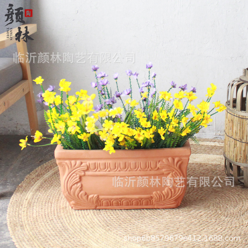 Pequeño tanque de flores maceta de flores larga maceta de caja rectangular maceta de barras maceta de flores larga maceta de maceta maceta de hierba de cerámica roja