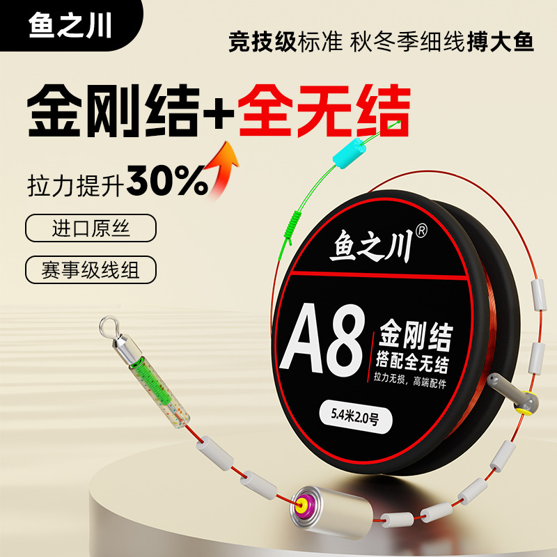 Fish River Competition Knot-Free Line Set with Diamond Knot Anti-Tangle Main Line Finished Fishing Line Set Kit for Big Fish
