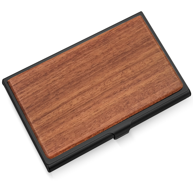 One-sided solid wood ultra-thin aluminum alloy business card case wood grain metal business card holder mahogany business card holder business gift
