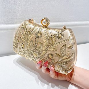 New Handmade Bead Embroidered Handbag, Pearl Chain Handbag, New Chinese Style Cheongsam Dress, High-End Elegant Dinner Bag