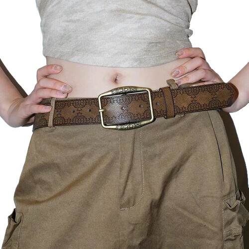 American retro y2k belt women's trend national style belt all-match denim high-end brown leather pants belt