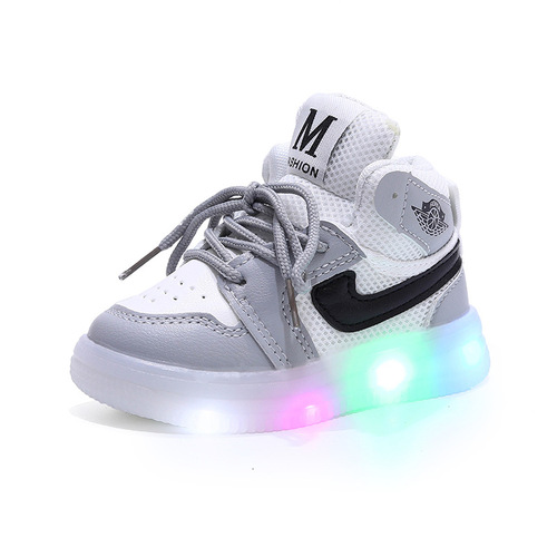 Spring and Autumn children's sneakers high-top girls' mesh casual shoes boys' toddler sneakers 1-6 years old baby light-up shoes