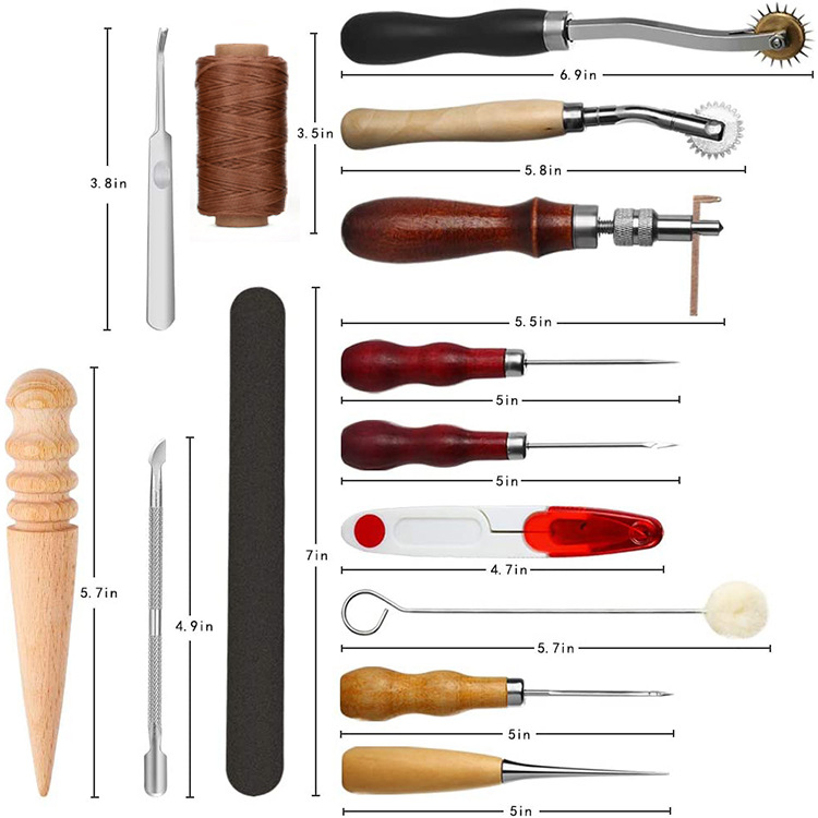Fábrica al por mayor hilo herramientas de cuero traje DIY mano coser cera hilo traje diamante corte cuero arte herramientas 31 unidades traje