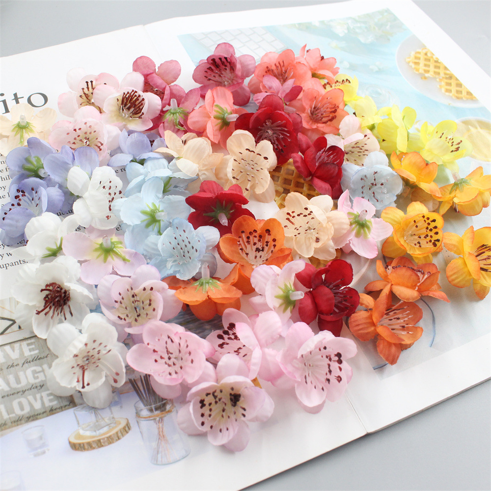 Artificial Flower New Small Peach Blossom Flower Head Handmade DIY Wreath Hairband Hairpin Hairpin Flower Wedding Decoration Materials