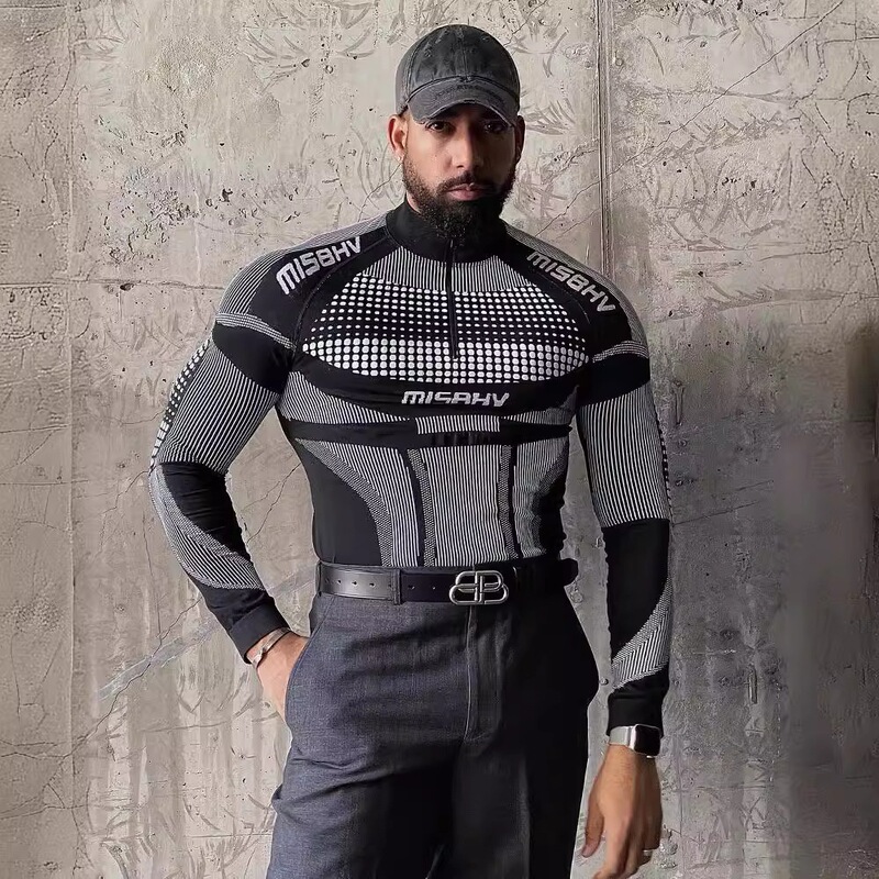 European and American Men's Fashion Brand Tops, Men's Long-Sleeved T-Shirts, Men's Elastic Tight-Fitting Fitness Clothes, Half-High Zipper Collar Bottoming Shirts European and American Men's Fashion Brand Tops, Men's Long-Sleeved T-Shirts, Men's Elastic Tight-Fitting Fitness Clothes, Half-High Zipper Collar Bottoming Shirts