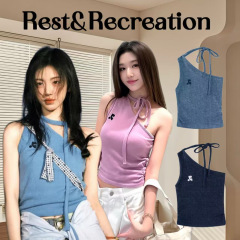 韩国restandrecreation挂脖两穿背心色RR健身运动吊带露背打底潮