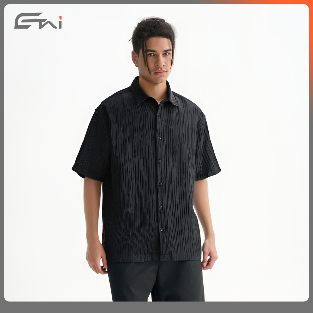 ETAI Hombre| Camisas de manga corta Jacquard de alta sensibilidad, camisa de botón de seda casual suelta, hombre