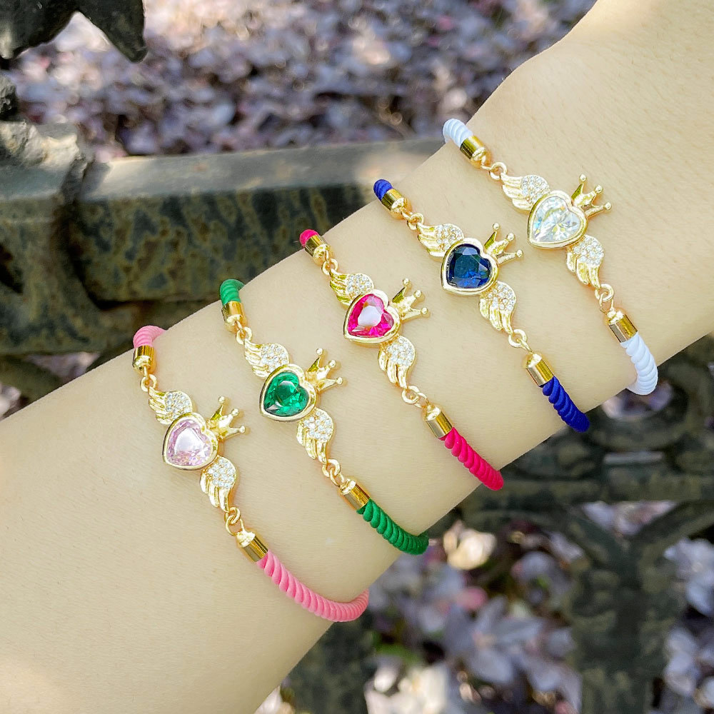 Fashion Cotton string Copper Heart shape Wings Bracelet Zircon Copper Bracelets