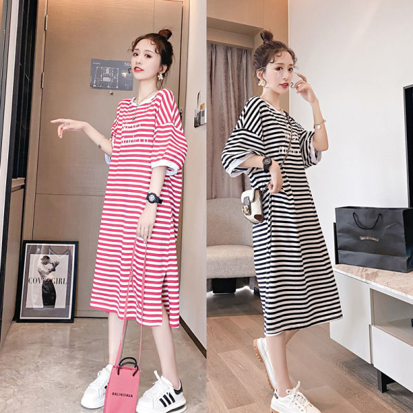 Striped skirt female Summer Student long college style loose mid-length striped long skirt Korean style slimming dress