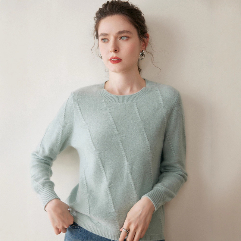 Autumn/Winter New Round Neck Solid Color Cashmere Sweater for Women, Heavy-Duty Fashion Pullover Long Sleeve Knit Sweater Inner Layer Base Layer