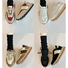 韩版拼色跑步真皮阿甘鞋小众复古厚底老爹鞋2025新款软底德训鞋女