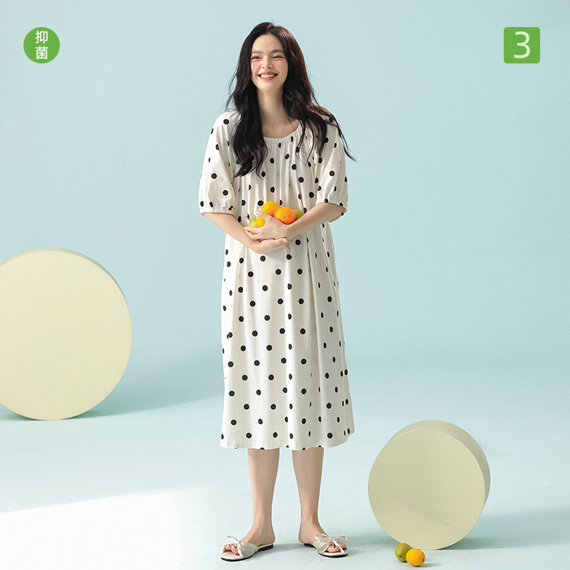 [Antibacterial Xinjiang Cotton] Class A Pure Cotton Nightgown Women's Summer Short-sleeved dress Long Home Clothes plus size Pure Desire