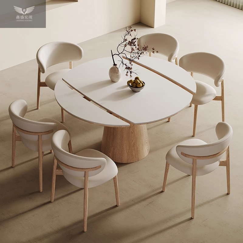Mesa de comedor de tablero de roca de madera maciza nórdica retráctil plegable para el hogar, mesa de comedor grande y pequeña, combinación de mesa y silla de comedor de doble uso