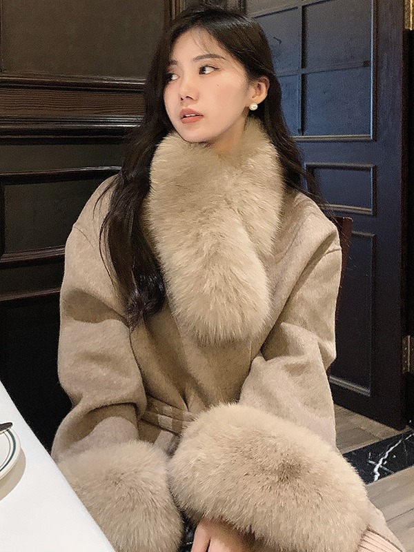 Snow Fox Coat New Fox Wool Collar Double-sided Cashmere Coat Women's Collar Long Elegant Wool Coat
