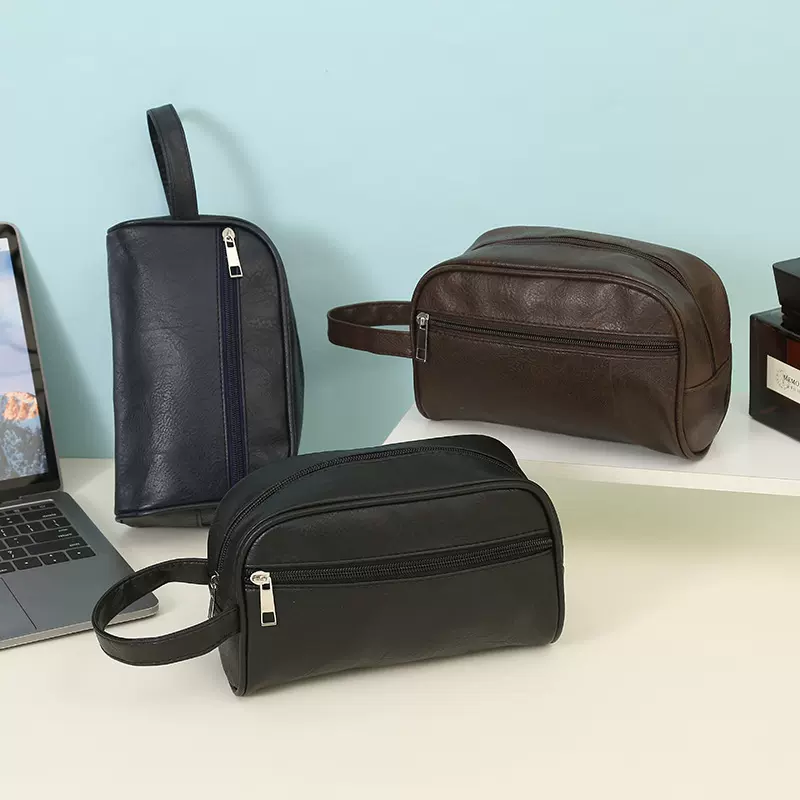 男士PU树皮纹皮质旅行洗漱包收纳包出差防水便携大容量商务手提包