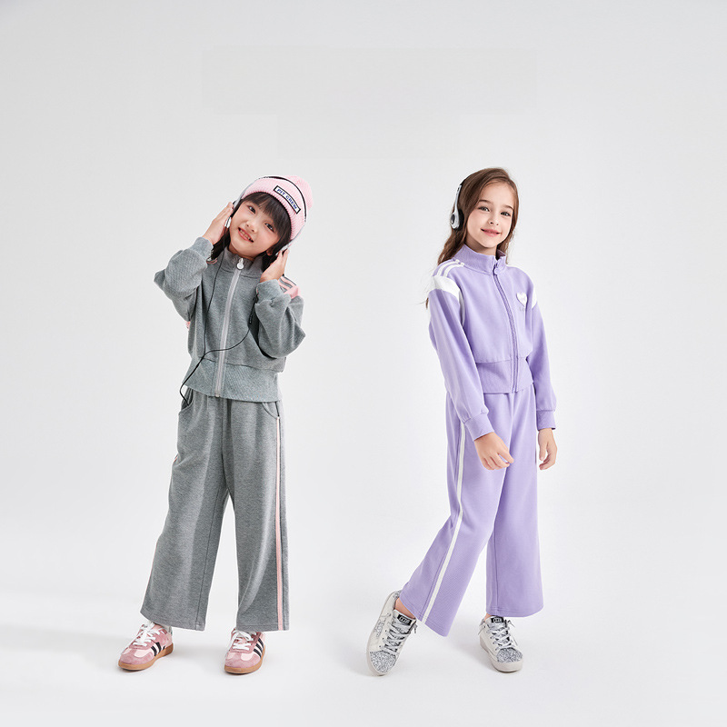 女童套裝春秋裝2024新款洋氣運動裝中大童拼色洋氣開衫韓版兩件套
