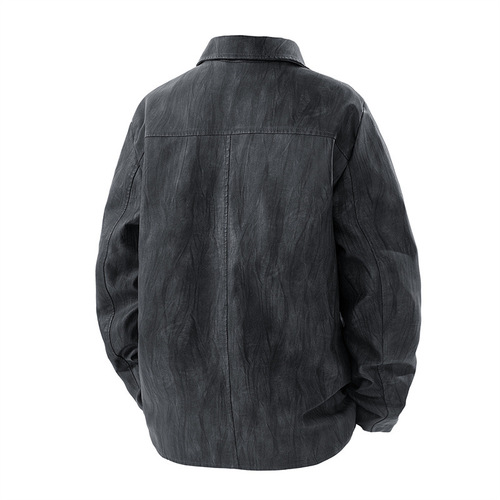 New Men's Leather Jacket, Biker Jacket, Collarless Racing Style, Contrast Color, Hong Kong Style Trend Brand, Seasonal Couple's Edition, Wide