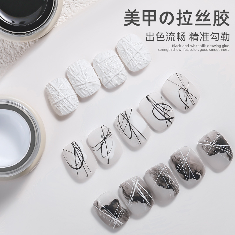 Pegamento de dibujo de uñas de estilo japonés elástico todo partido pintura francesa dibujo línea gancho pegamento pintado fototerapia aceite de uñas Pegamento blanco y negro