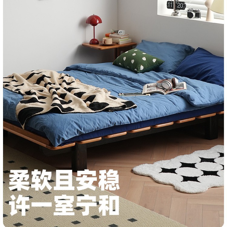 Nordic Solid Wood Bed Frame Tatami Bed 1.5m Bed Platform Bed Without Headboard Solid Wood Bed Edge-To-Edge Ribbed Bed Frame