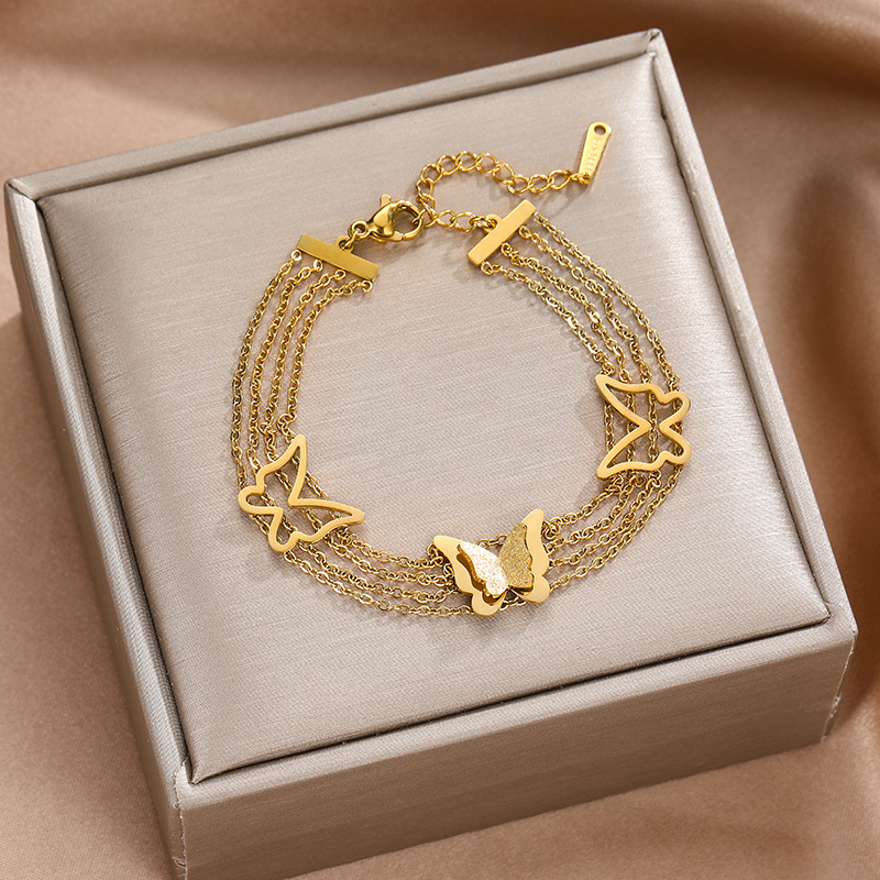 7g Weight Bracelets Classification 1 Piece Quantity Daily, Street Occasion Titanium Steel Material Butterfly Pattern Women's Gender Plating Design Elegant, Simple Style Style Titanium Steel Elegant Simple Style Butterfly Plating Bracelets 10