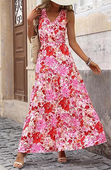 269g Weight Maxi Long Dress Dress Length Type Sleeveless Sleeve Length Swing Dress Dresses Type Sleeveless Sleeve Type Polyester Fabric Type Mid Waist Waist Line Holiday, Daily, Selfie Occasion V Neck Neckline Regular Fit Fit Type Flower Pattern Summer Season Women's Gender Printing Design Casual, Elegant, Simple Style Style Wholesale Women's Casual Elegant Simple Style Printing Flower Holiday Daily Selfie V Neck Sleeveless Swing Dress 21