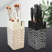 跨境不锈钢套刀7件套玫瑰金双电镀头7件套刀具带方座家用厨具套刀