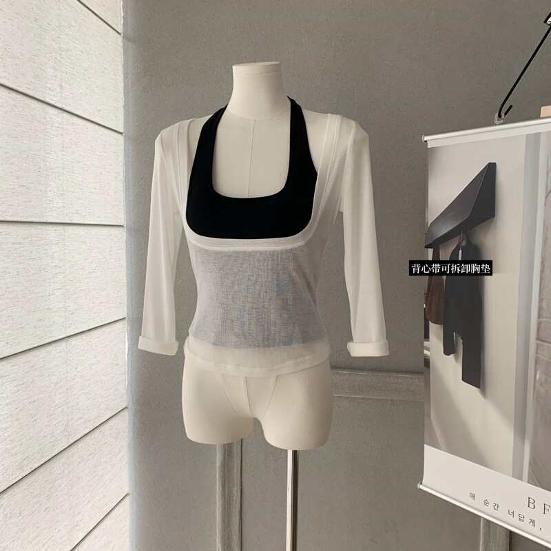 Lazy Sister Tencel Wool Thin Slightly Transparent T-Shirt Top Women's Summer Halter Neck Camisole Set Lazy Sister Tencel Wool Thin Slightly Transparent T-Shirt Top Women's Summer Halter Neck Camisole Set