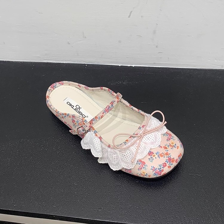 Retro pequeño ballet rojo encaje Baotou medias pantuflas zapatos de mujer ropa exterior 2025 primavera y verano zapatos Mary Jane