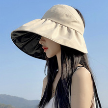 夏季半空顶防晒帽女双层渔夫黑胶涂层户外防紫外线可折叠遮阳帽子