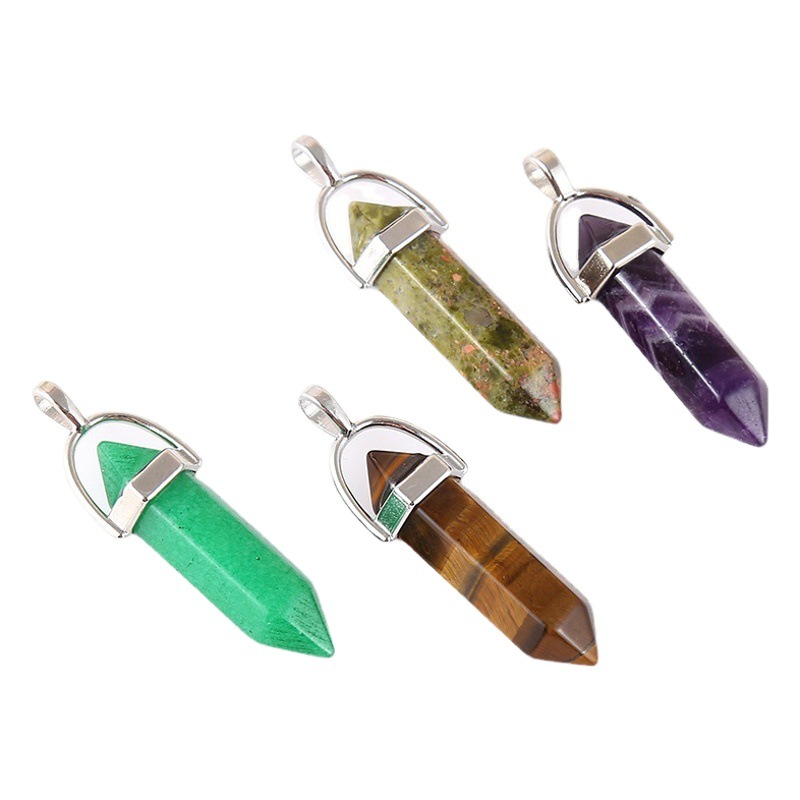 European and American natural stone crystal pendant wholesale Amazon wish agate hexagonal column bullet necklace foreign trade jewelry