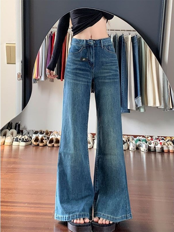 美式复古微喇牛仔裤女2025年秋季新款显瘦高腰阔腿不贴腿喇叭裤子|undefined