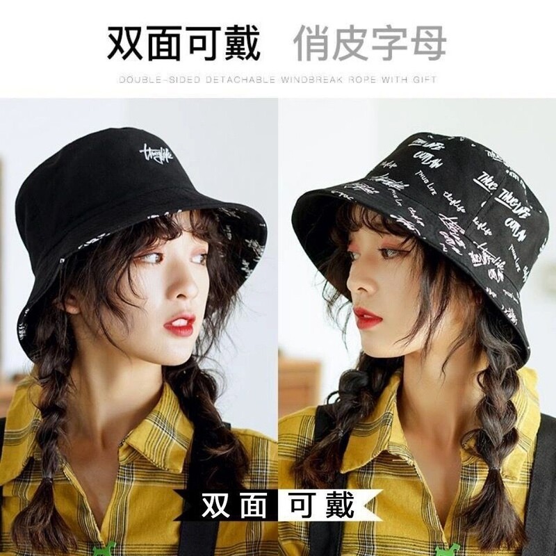 双面戴渔夫帽字母款式夏季防晒遮阳帽情侣帽潮流刺绣休闲百搭盘帽|undefined
