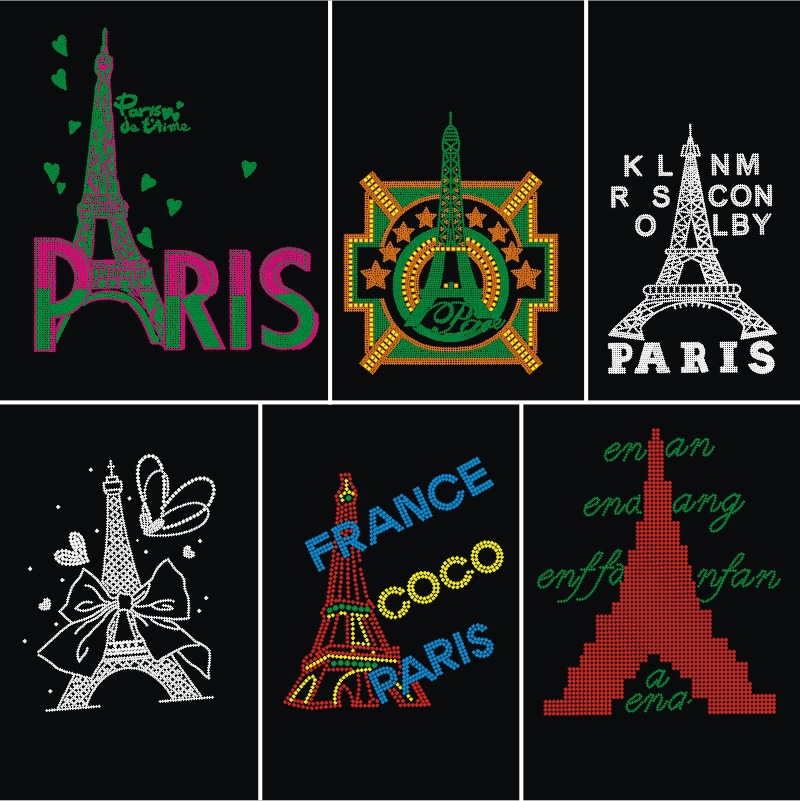 PARIS埃菲尔铁塔烫钻烫图 女装T恤烫图  秋冬打底衫曝款烫钻烫图