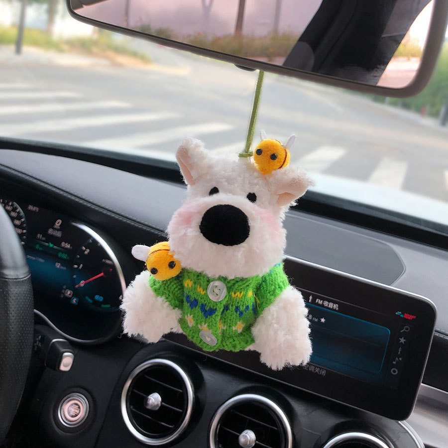 Lindo colgante de coche de West Highland garabateado cachorro amor felpa colgante de coche muñeca muñeca regalo de cumpleaños mujer