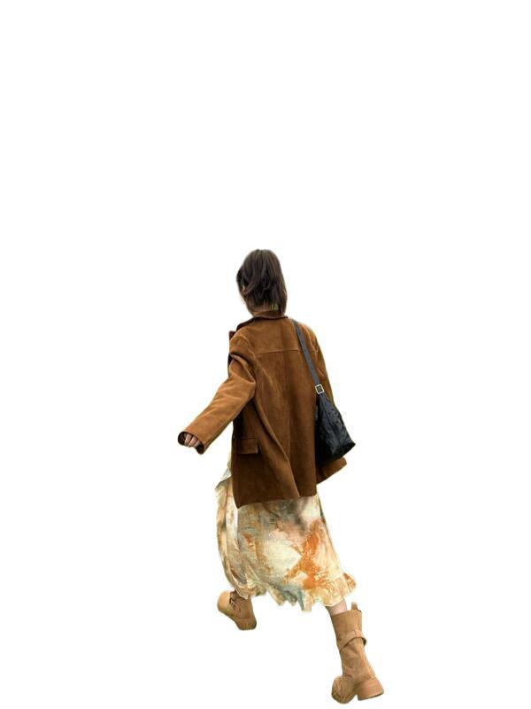 棕色西装外套女2025秋新款小个子设计感小众麂皮绒上衣美拉德穿搭|undefined