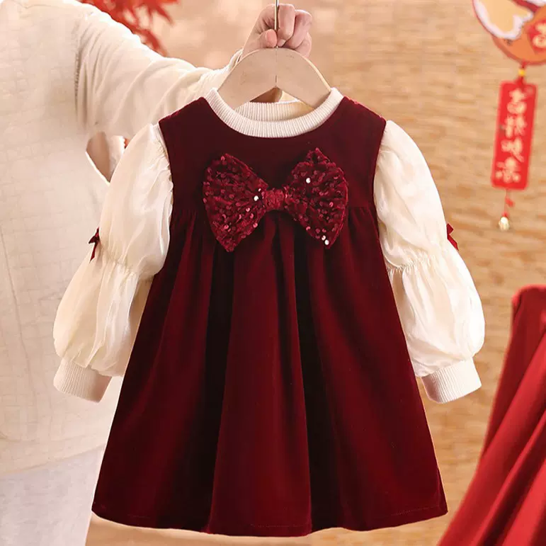 女童连衣裙秋冬装2024新款儿童装宝宝新年衣服公主裙拜年服两件套