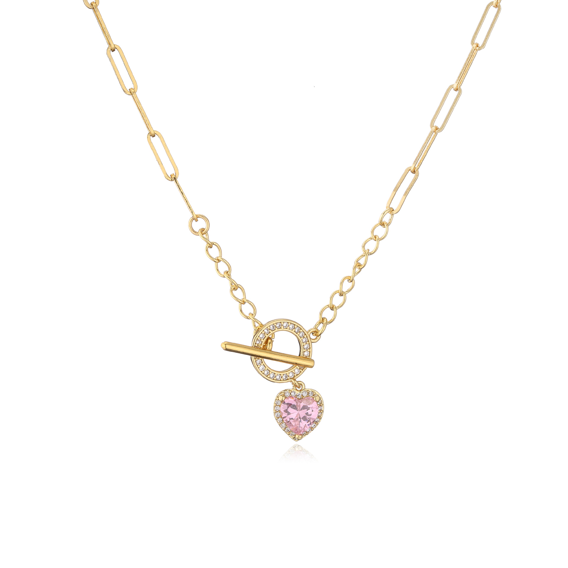 Brass Plating 18K Gold OT Buckle Necklace Womenu0027s Multi-Color Heart Shaped Clavicle Chain