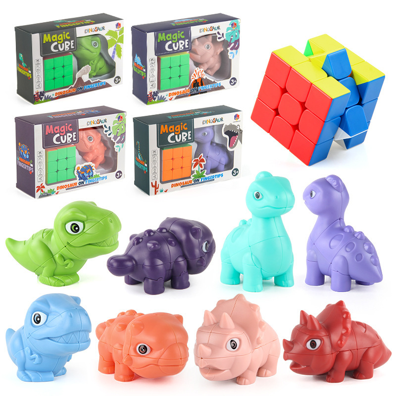 Simulación transfronteriza animal dinosaurio cubo rubico rotación color sólido de segundo orden alienígena dinosaurio espada dragón descompresión juego de juguetes cubo rubico