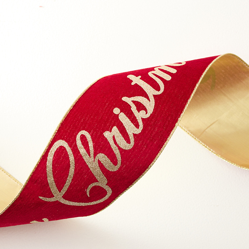 Nuevo producto transfronterizo rojo de alta gama franela corbata merrychristmas cinta bronceada decoración navideña