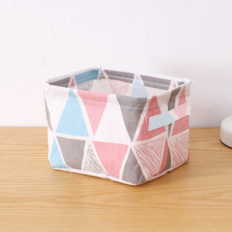 Tela con impresión portátil de algodón y lino cesta de almacenamiento artículos diversos de escritorio gabinete de organización ropa pequeña cesta de almacenamiento de tela