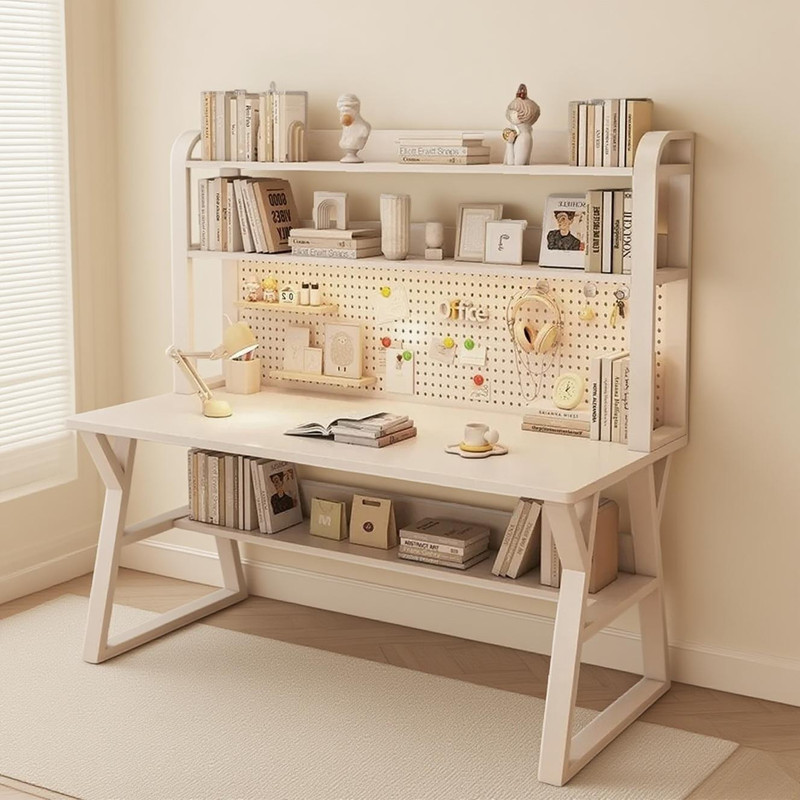 Desk and Bookshelf Integrated Table with Pegboard Computer Desk for Bedroom Home Use Student Study Desk Junior High School Student Desk and Chair Set