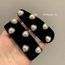 【HHBABY KR】韩国进口 laymood爱心珍珠丝绒发夹 黑色发卡边夹风