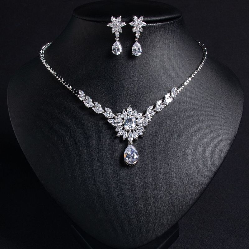 Cross-Border Simple Ice Flower Square Zircon Necklace Summer Women's High-End Earrings Set Bridal Photo Studio Wedding Accessories Cross-Border Simple Ice Flower Square Zircon Necklace Summer Women's High-End Earrings Set Bridal Photo Studio Wedding Accessories