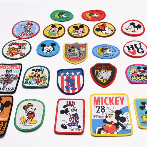 Cartoon fabric patch, round badge, clothing accessories, weaving label series badge, no backing adhesive, edge stitching, weaving tag