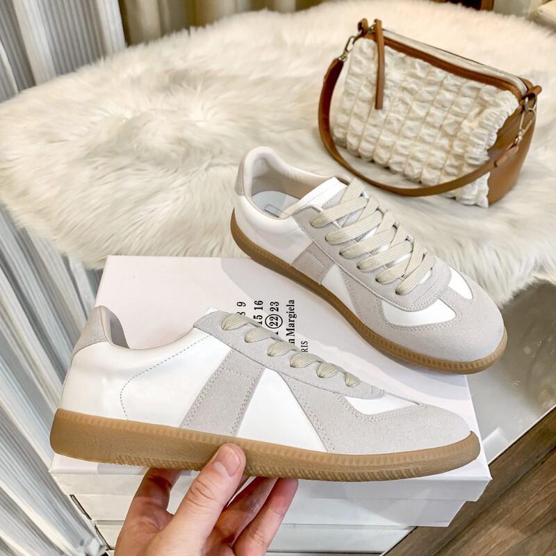 High Version Margiela Mm6 German Training Shoes for Men and Women, White Shoes for Couples, Genuine Leather Casual Sneakers, Retro Niche Trendy Shoes