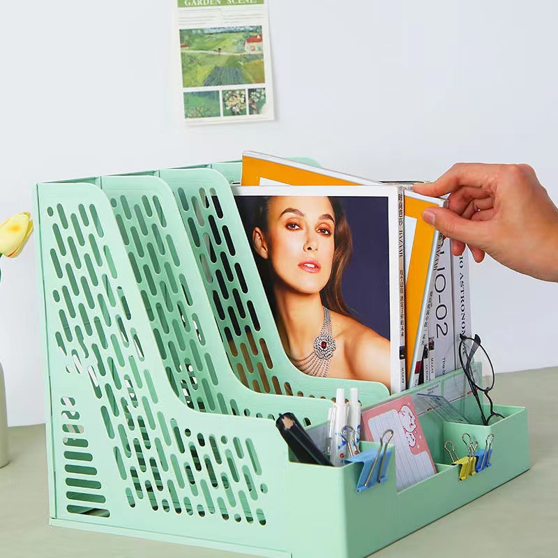 (2개) 두꺼운 사무용품 파일 랙 파일 바 데스크톱 데이터 랙 펜 홀더와 다층 A4 스토리지 랙